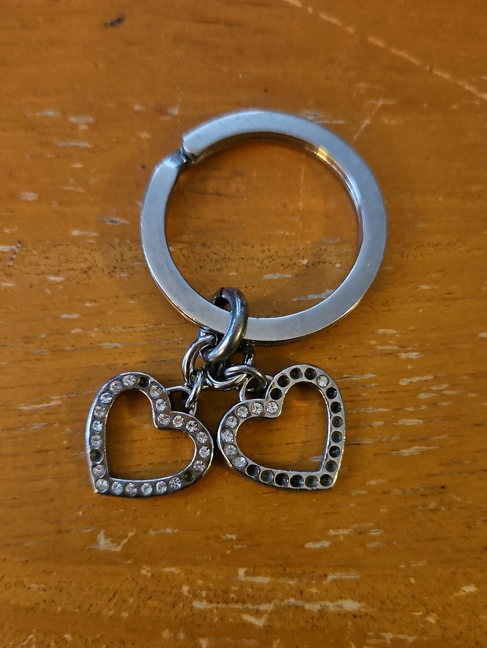 Coach Silver Double Heart Keychain with Crystal Accents - PROJECT
